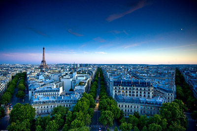 Eiffel Tower from Arc de Triomphe twilight